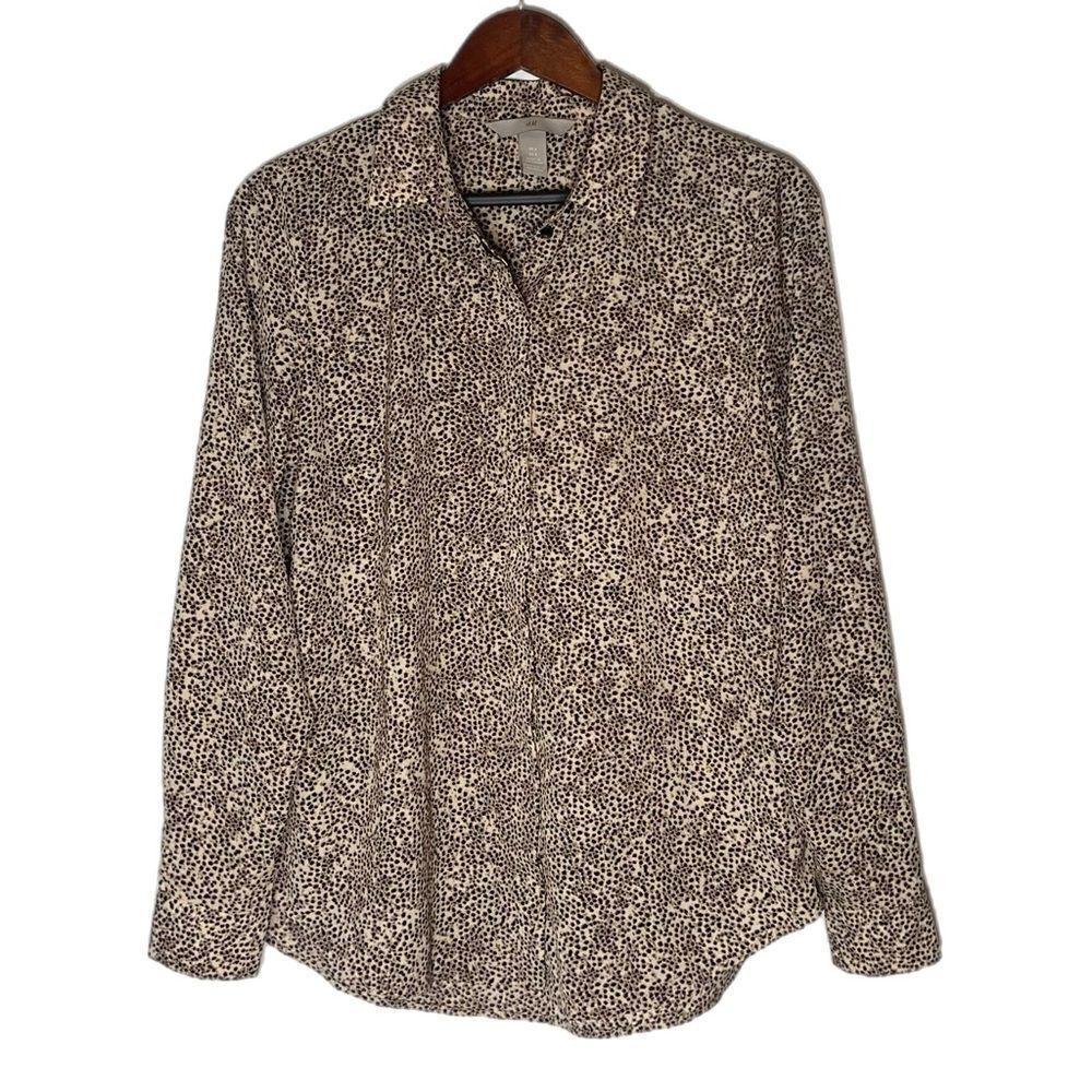 H&M Light Beige Leopard Print Long Sleeve Button Up Shirt